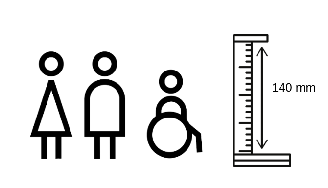 Männlich / Weiblich / Behinderte Badezimmer Schild -  aus 3 mm Acryl, selbstklebend