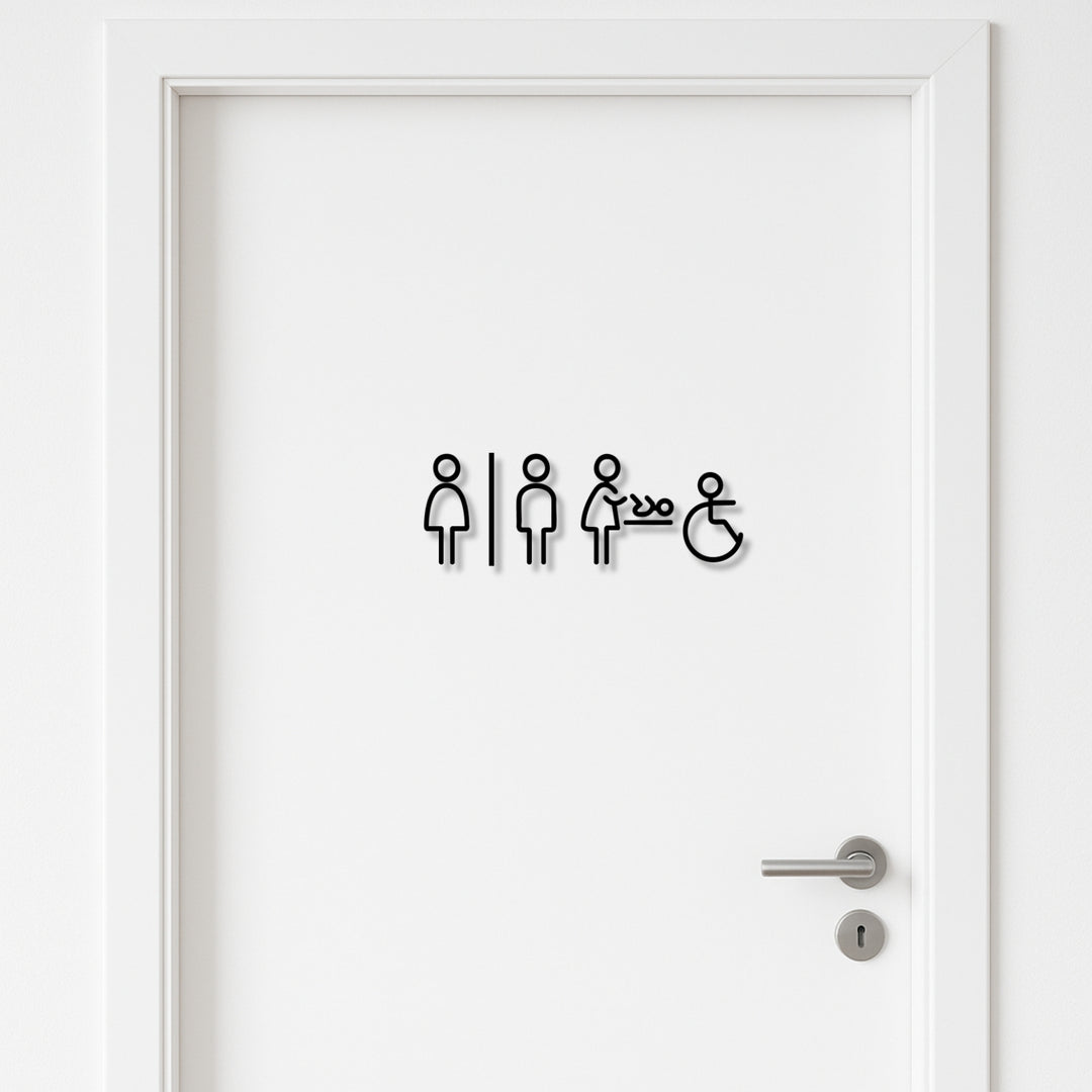Männlich, Weiblich, Baby-Wechsel & sperriges WC Badezimmer Schild -  aus 3 mm Acryl, selbstklebend