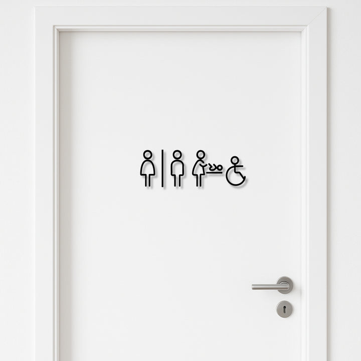 Männlich, Weiblich, Baby-Wechsel & sperriges WC Badezimmer Schild -  aus 3 mm Acryl, selbstklebend