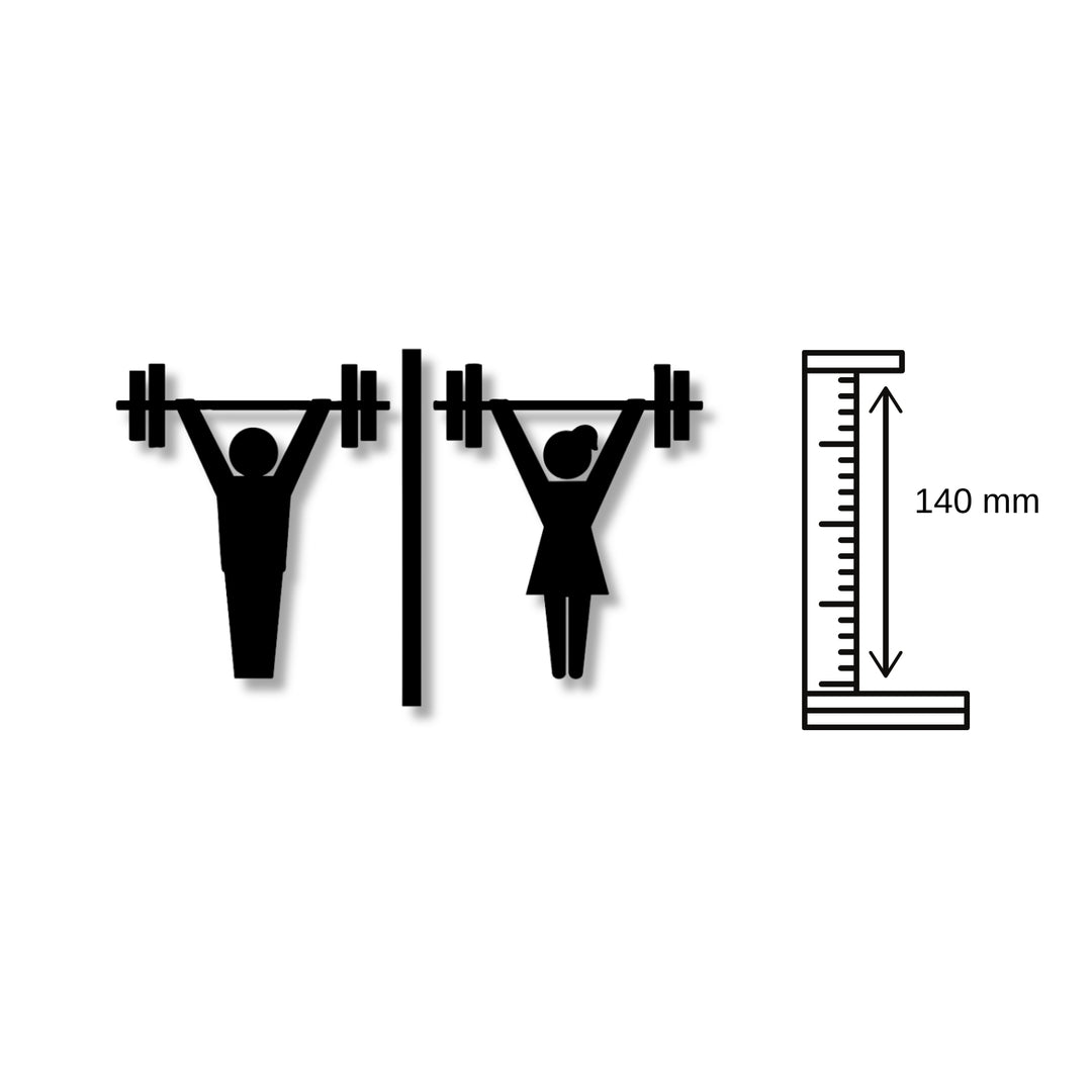 Männliches und weibliches Fitnessstudio Badezimmerschild -  aus 3 mm Acryl, selbstklebend