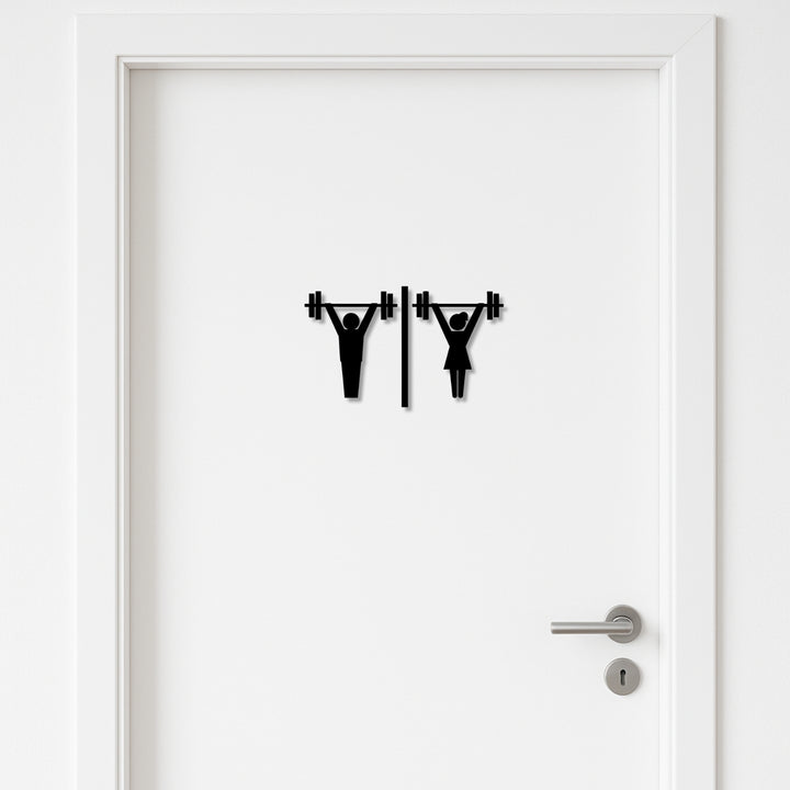 Männliches und weibliches Fitnessstudio Badezimmerschild -  aus 3 mm Acryl, selbstklebend