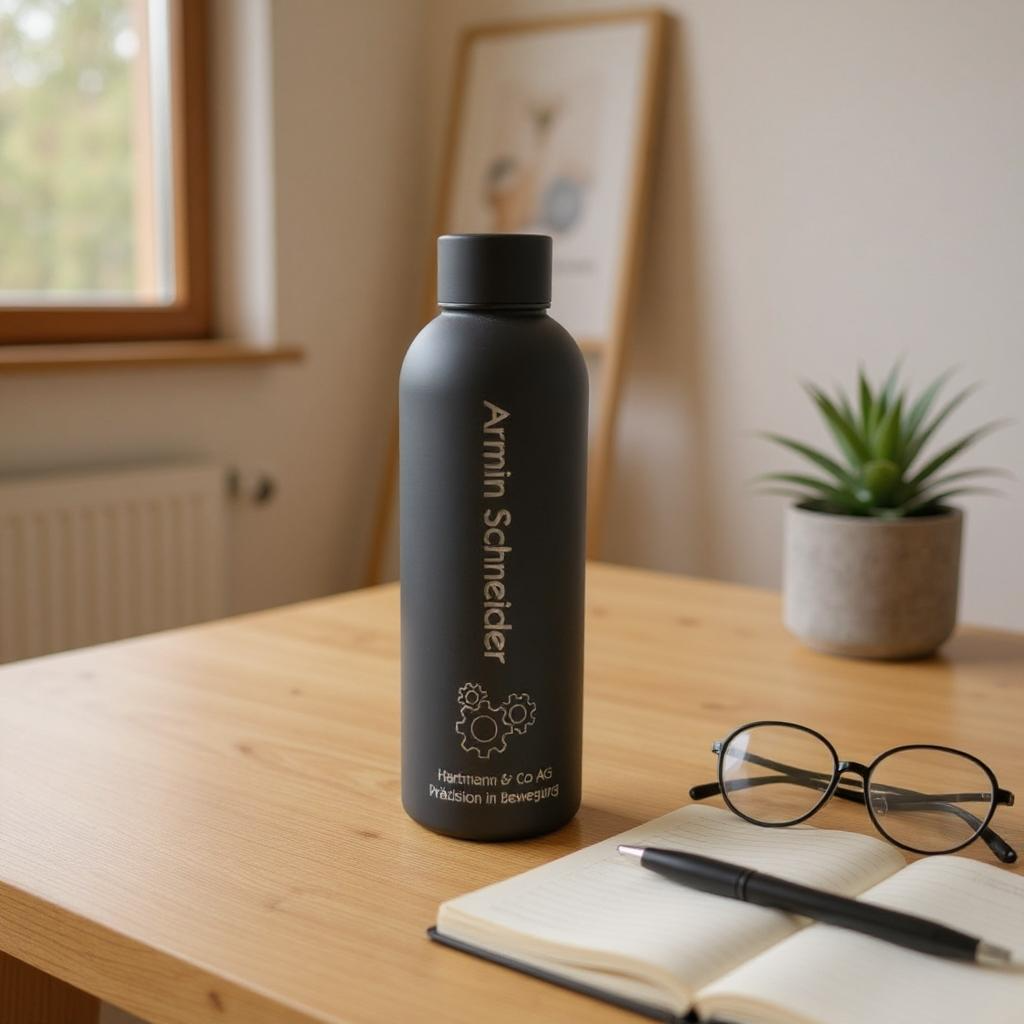 Personalisierte Firmenflasche mit Logo und Mitarbeitername – Edelstahl